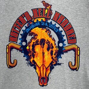 2013 Skull Hotter'N Hell Hundred Bike Race Shirt Gray Mens L Double Sided Biker